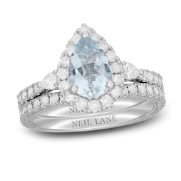 Neil Lane Pear Shaped Aquamarine Bridal Set 1-1/6 ct tw Diamonds 14K White Gold
