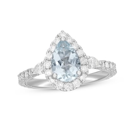 Neil Lane Aquamarine & Diamond Engagement Ring 7/8 ct tw Round-cut 14K White Gold