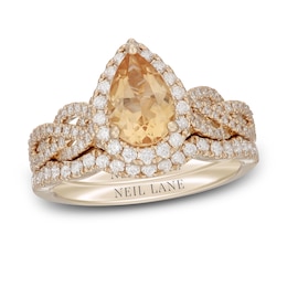 Neil Lane Pear Shaped-cut Citrine Bridal Set 5/8 ct tw Diamonds 14K Yellow Gold