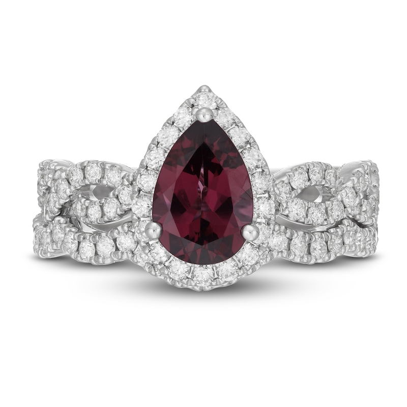 Neil Lane Pear Shaped-cut Garnet Bridal Set 1 ct tw Diamonds 14K White Gold