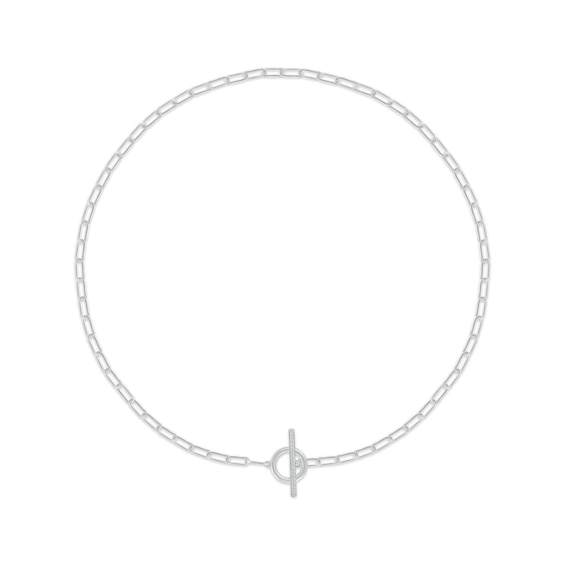 Diamond Toggle Paperclip Necklace 1/10 ct tw Sterling Silver 17"