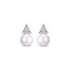 Thumbnail Image 1 of Cultured Pearl & Round-Cut White Lab-Created Sapphire Stud Earrings Sterling Silver