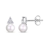 Thumbnail Image 2 of Cultured Pearl & Round-Cut White Lab-Created Sapphire Stud Earrings Sterling Silver