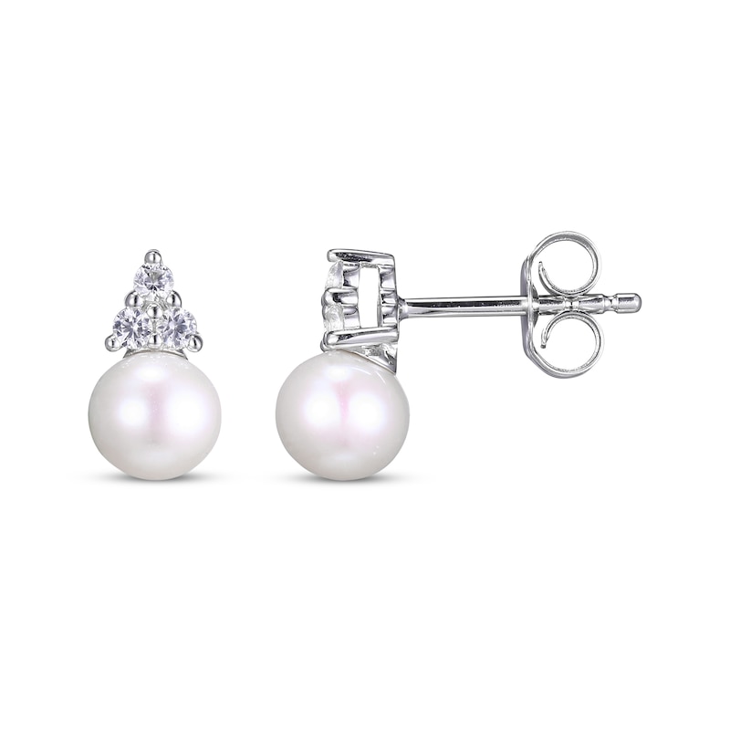 Cultured Pearl & Round-Cut White Lab-Created Sapphire Stud Earrings Sterling Silver