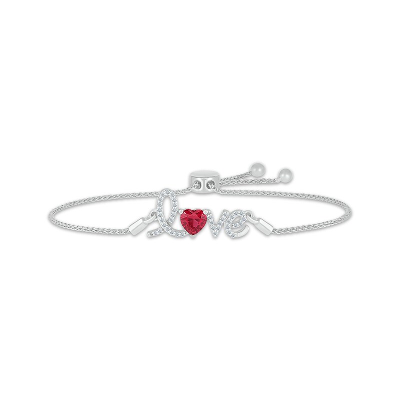 Main Image 1 of Heart-Shaped Lab-Created Ruby & White Lab-Created Sapphire “Love” Bolo Bracelet Sterling Silver