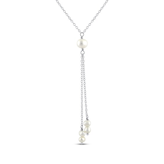 Cultured Pearl Lariat Necklace Sterling Silver 17”