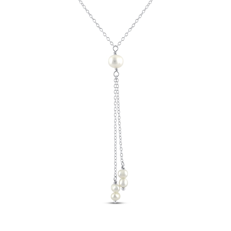 Cultured Pearl Lariat Necklace Sterling Silver 17”