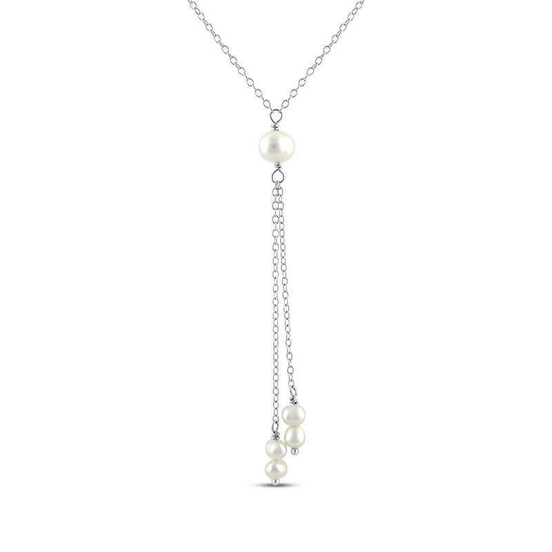 Cultured Pearl Lariat Necklace Sterling Silver 17”