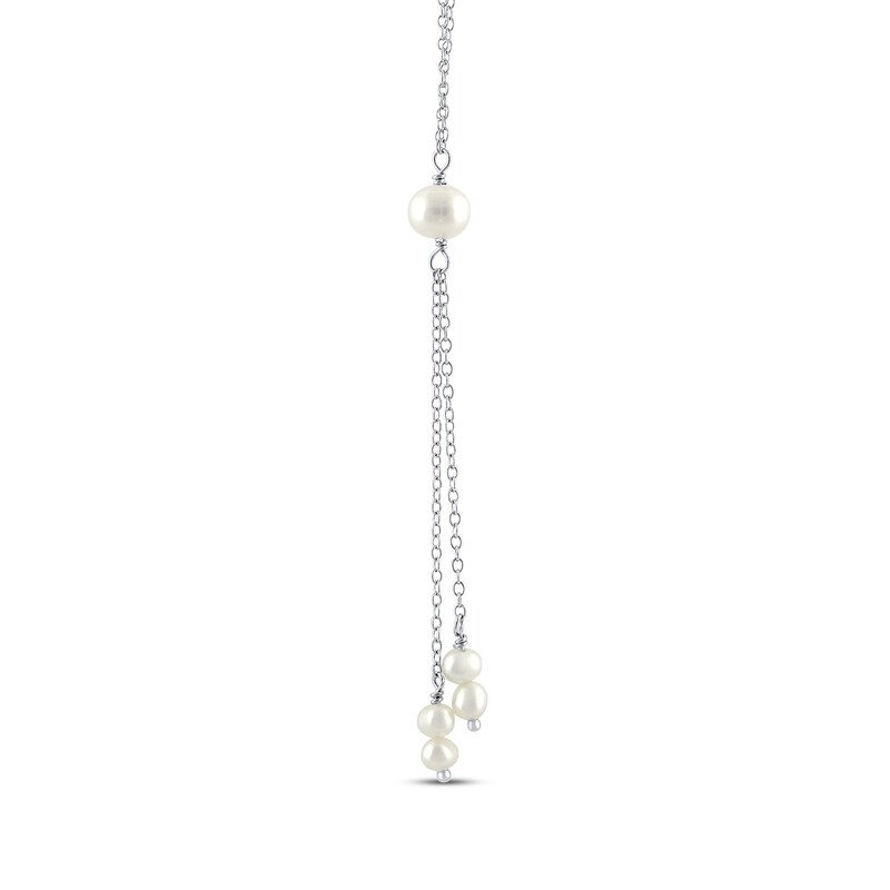 Cultured Pearl Lariat Necklace Sterling Silver 17”