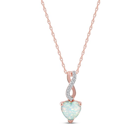 Heart-Shaped Opal & Diamond Twist Necklace 1/20 ct tw 10K Rose Gold 18"