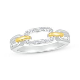 Diamond Paperclip Link Ring 1/10 ct tw Sterling Silver & 10K Yellow Gold