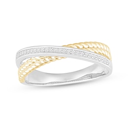 Diamond Crossover Rope Ring 1/15 ct tw Sterling Silver & 10K Yellow Gold