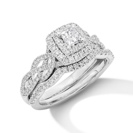 Neil Lane Princess-Cut Diamond Double Halo Bridal Set 7/8 ct tw 14K White Gold