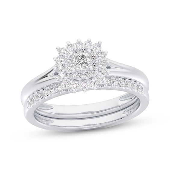 Princess-Cut Diamond Sunburst Halo Bridal Set 1/2 ct tw 14K White Gold