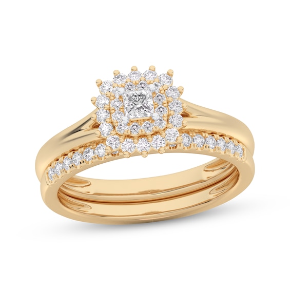 Adore Princess-Cut Diamond Sunburst Halo Bridal Set 1/2 ct tw 14K Yellow Gold