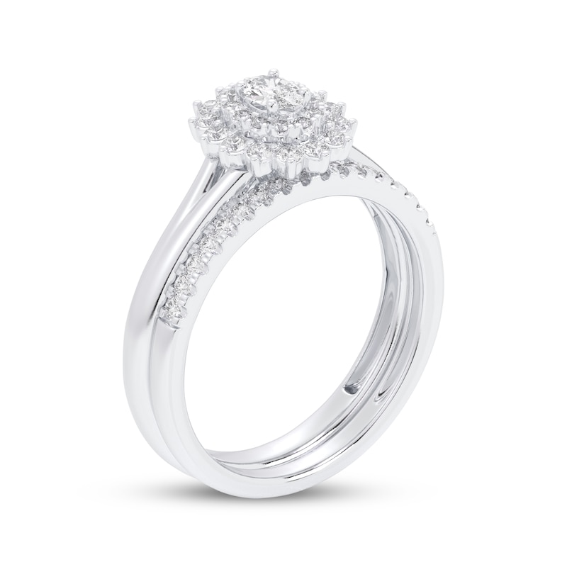 Main Image 2 of Adore Oval-Cut Diamond Sunburst Halo Bridal Set 1/2 ct tw 14K White Gold