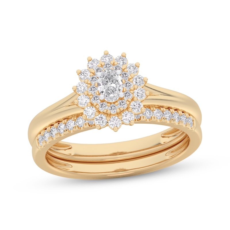 Main Image 1 of Adore Oval-Cut Diamond Sunburst Halo Bridal Set 1/2 ct tw 14K Yellow Gold