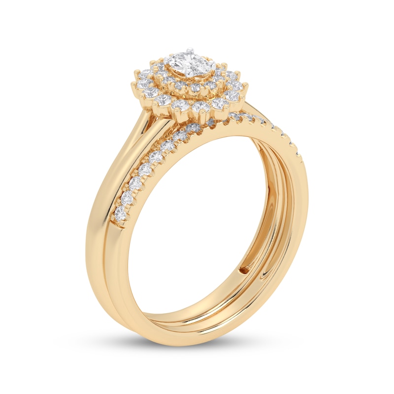 Main Image 2 of Adore Oval-Cut Diamond Sunburst Halo Bridal Set 1/2 ct tw 14K Yellow Gold