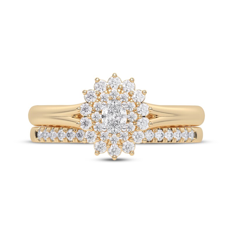 Main Image 3 of Adore Oval-Cut Diamond Sunburst Halo Bridal Set 1/2 ct tw 14K Yellow Gold