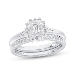 Adore Emerald-Cut Diamond Starburst Halo Bridal Set 1/2 ct tw 14K White Gold