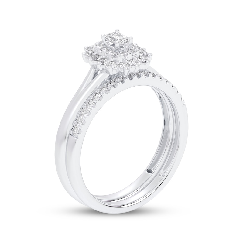 Main Image 2 of Adore Emerald-Cut Diamond Starburst Halo Bridal Set 1/2 ct tw 14K White Gold