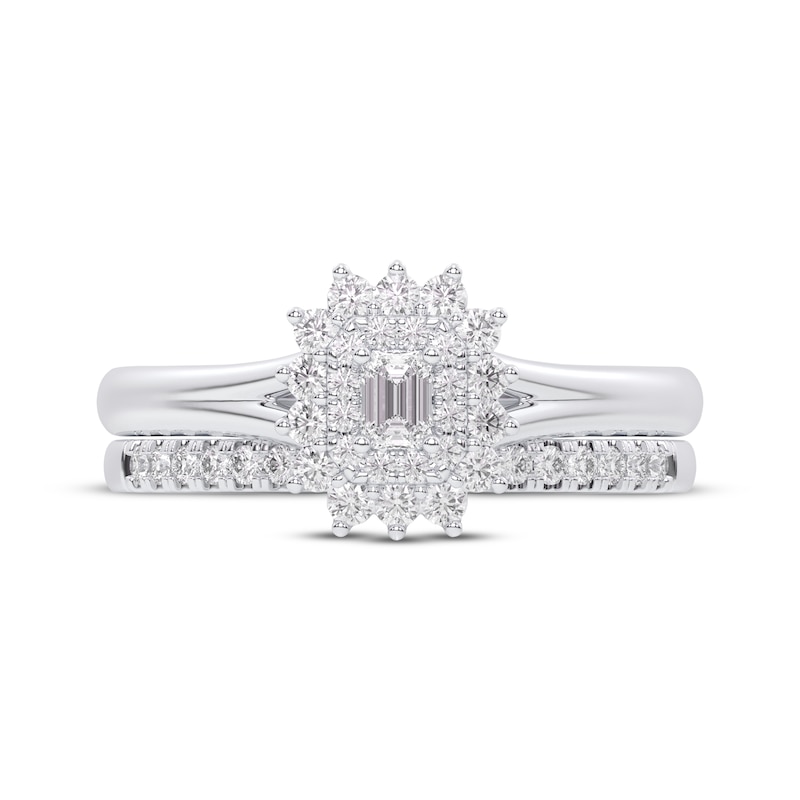 Main Image 3 of Adore Emerald-Cut Diamond Starburst Halo Bridal Set 1/2 ct tw 14K White Gold