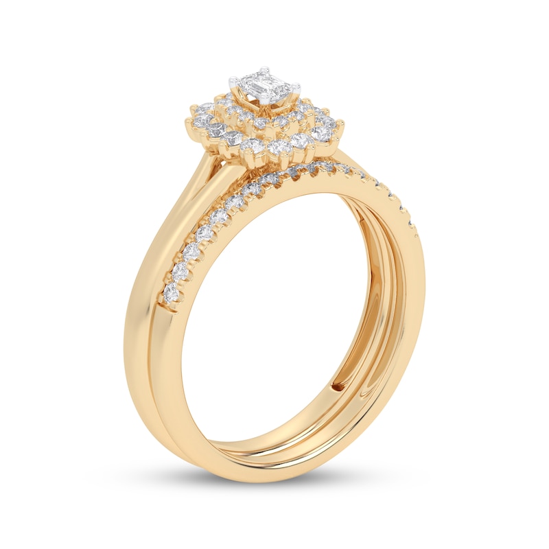 Main Image 2 of Adore Emerald-Cut Diamond Starburst Halo Bridal Set 1/2 ct tw 14K Yellow Gold
