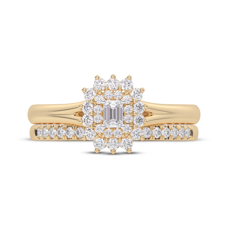 Main Image 3 of Adore Emerald-Cut Diamond Starburst Halo Bridal Set 1/2 ct tw 14K Yellow Gold
