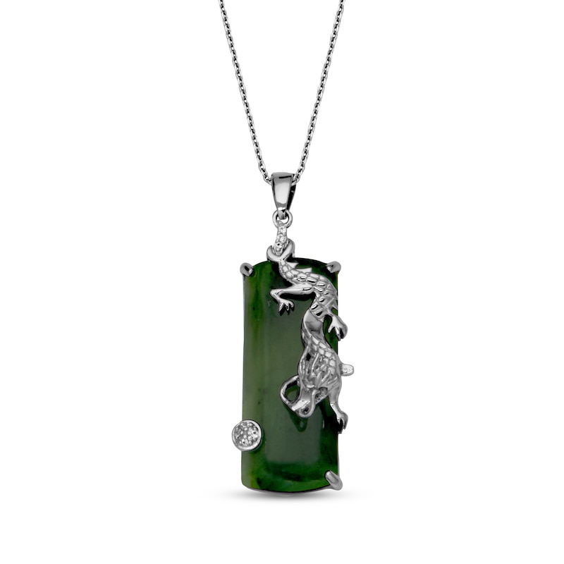 Main Image 1 of Nephrite Jade Dragon Necklace Sterling Silver 18"