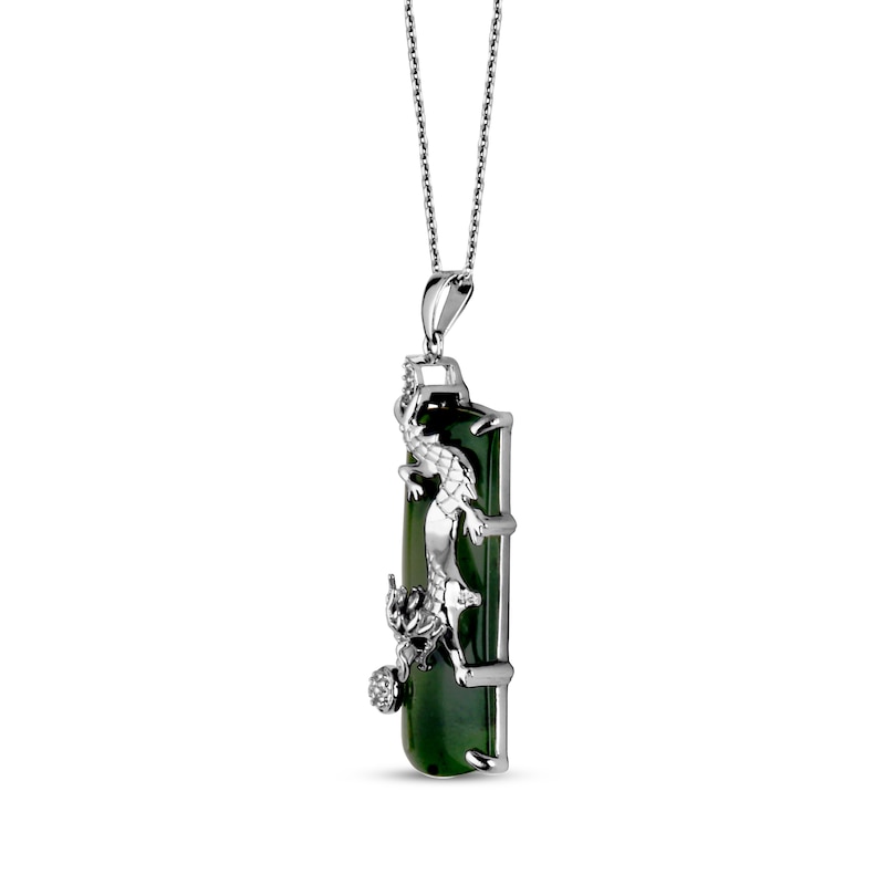 Main Image 2 of Nephrite Jade Dragon Necklace Sterling Silver 18"