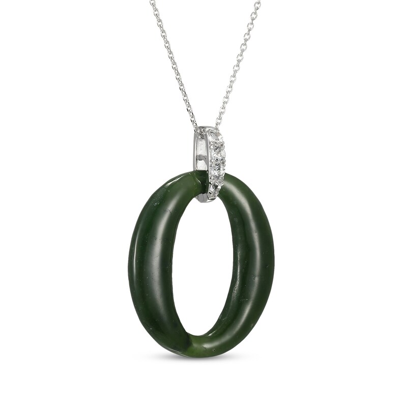 Main Image 2 of Nephrite Jade & White Topaz Loop Drop Necklace Sterling Silver 18"