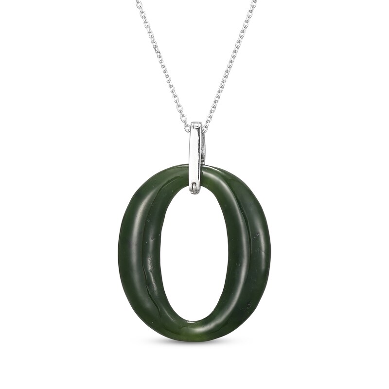 Main Image 3 of Nephrite Jade & White Topaz Loop Drop Necklace Sterling Silver 18"