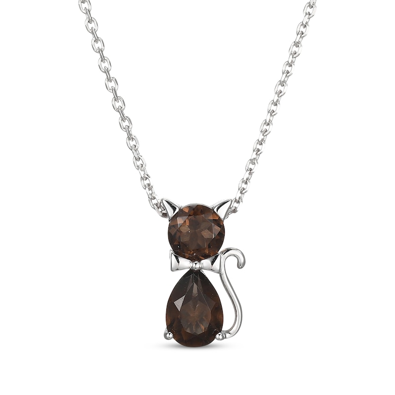 Pear-Shaped & Round-Cut Smoky Quartz Cat Necklace Sterling Silver 18"