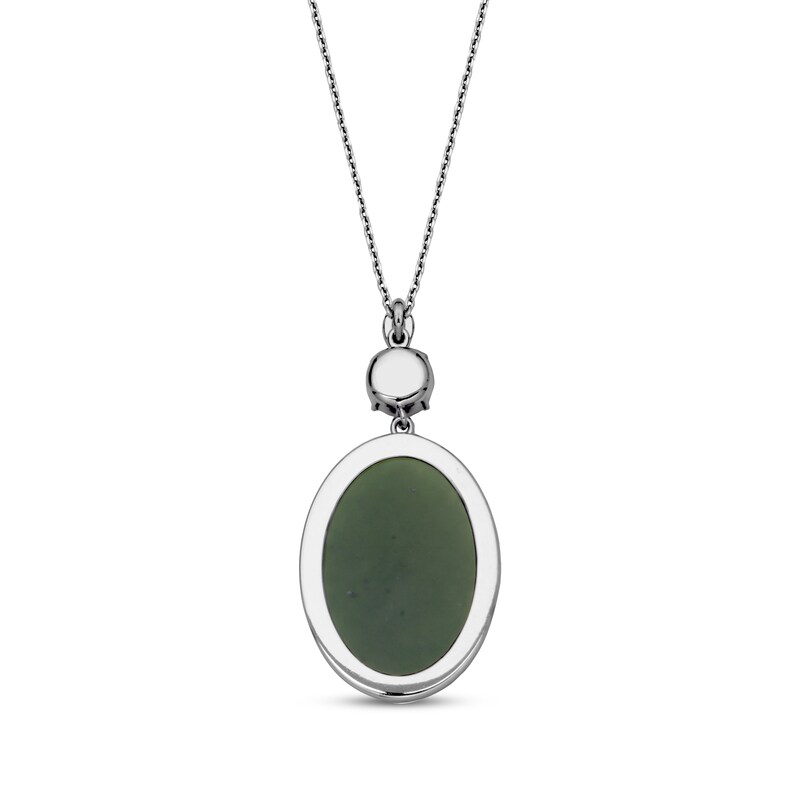 Main Image 3 of Oval-Shaped Nephrite Jade, Cultured Pearl & White Topaz Necklace Sterling Silver 18"