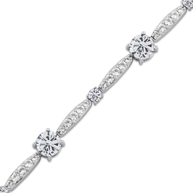 Main Image 2 of White Lab-Created Sapphire Link Bracelet Sterling Silver 7.5"