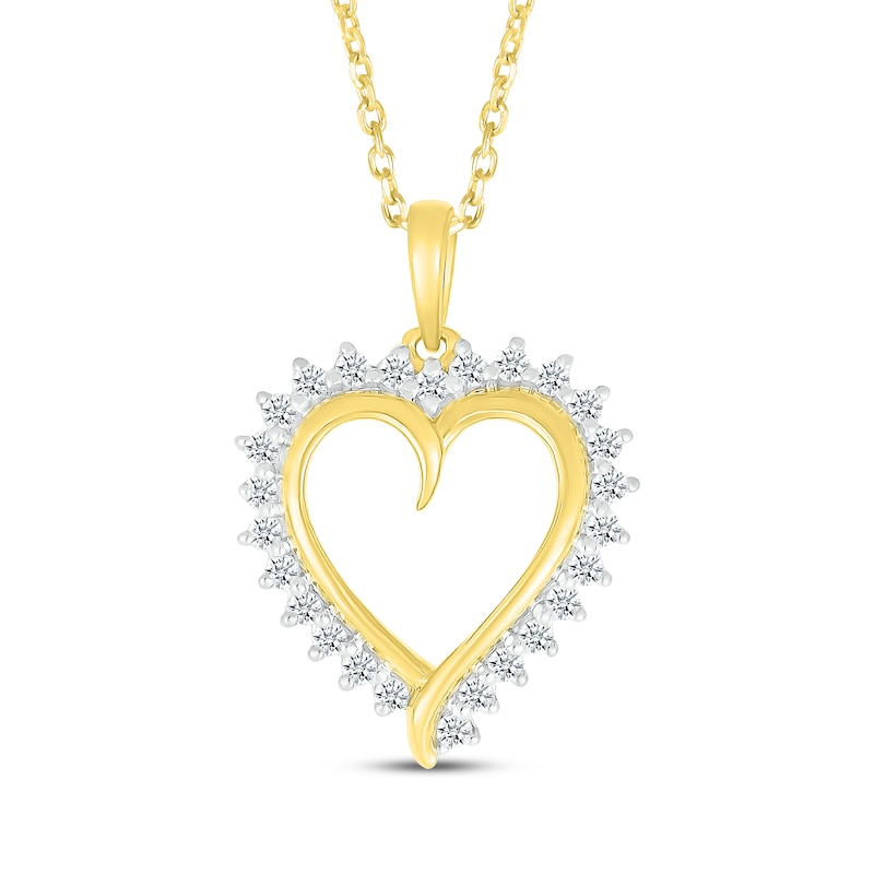 Main Image 1 of Diamond Heart Outline Necklace 1/4 ct tw 10K Yellow Gold 18"