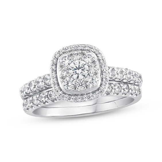 Adore Multi-Diamond Cushion Halo Bridal Set 1 ct tw 14K White Gold
