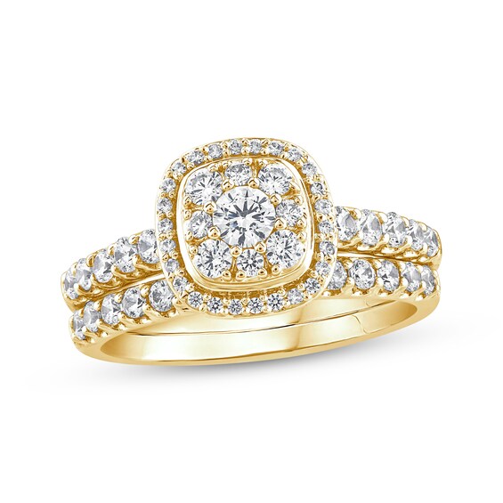 Adore Multi-Diamond Cushion Halo Bridal Set 1 ct tw 14K Gold