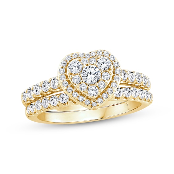 Adore Multi-Diamond Heart Halo Bridal Set 1 ct tw 14K Yellow Gold
