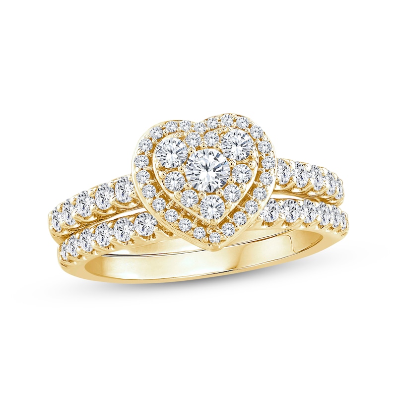 Multi-Diamond Heart Halo Bridal Set 1 ct tw 14K Yellow Gold