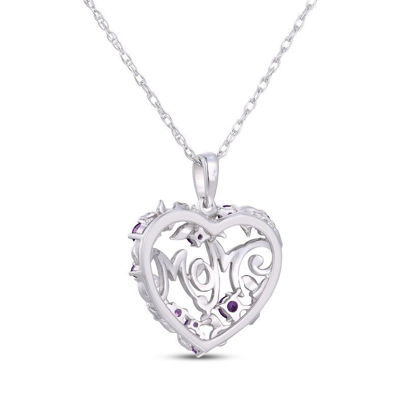 Main Image 3 of Amethyst "Mom" Floral Heart Necklace Sterling Silver 18"