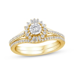 Adore Round-Cut Diamond Starburst Halo Bridal Set 3/8 ct tw 14K Yellow Gold