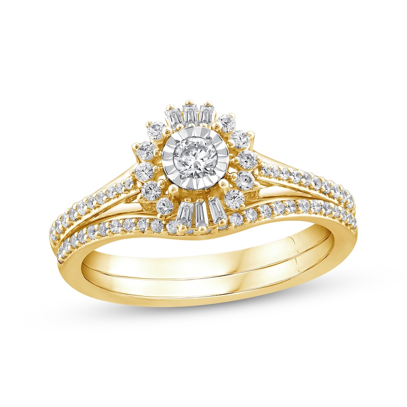 Main Image 1 of Adore Round-Cut Diamond Starburst Halo Bridal Set 3/8 ct tw 14K Yellow Gold