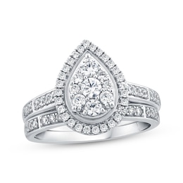 Adore Multi-Diamond Pear Halo Bridal Set 3/4 ct tw 14K White Gold