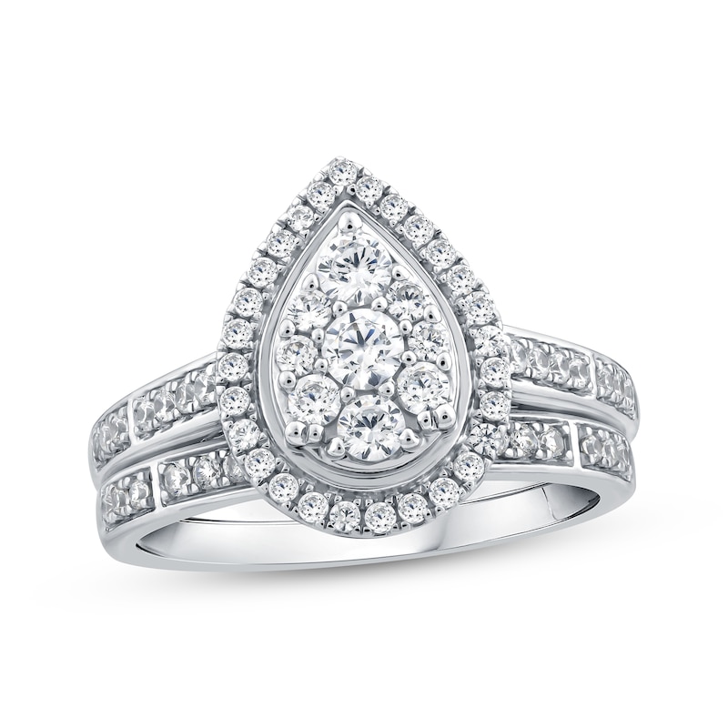Main Image 1 of Adore Multi-Diamond Pear Halo Bridal Set 3/4 ct tw 14K White Gold