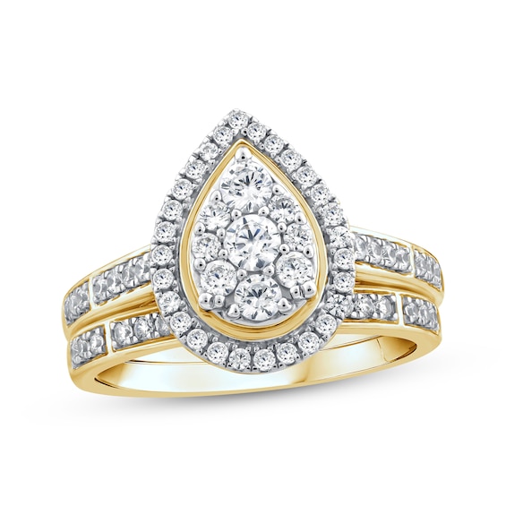 Adore Multi-Diamond Pear Halo Bridal Set 3/4 ct tw 14K Gold