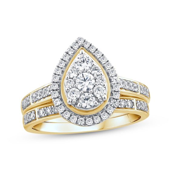 Multi-Diamond Pear Halo Bridal Set 3/4 ct tw 14K Gold