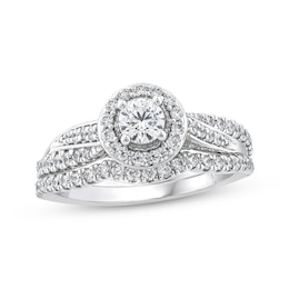 Adore Round-Cut Diamond Halo Twist Shank Bridal Set 1 ct tw 14K White Gold