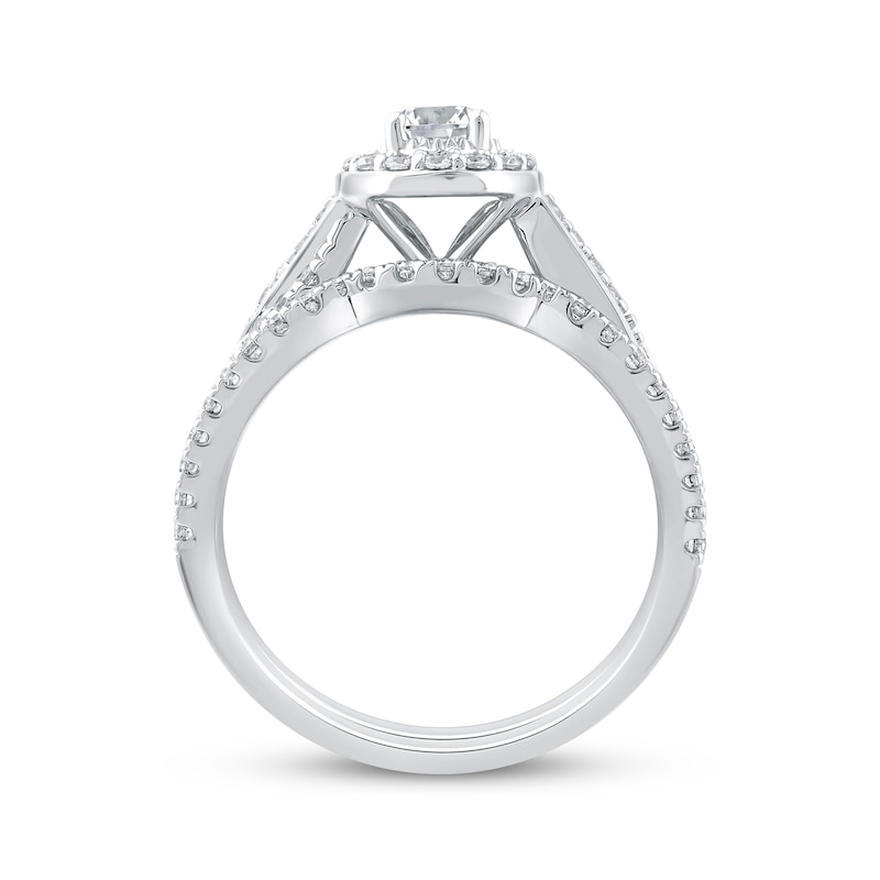 Main Image 3 of Round-Cut Diamond Halo Twist Shank Bridal Set 1 ct tw 14K White Gold