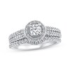 Thumbnail Image 1 of Adore Round-Cut Diamond Halo Double Row Shank Bridal Set 1 ct tw 14K White Gold